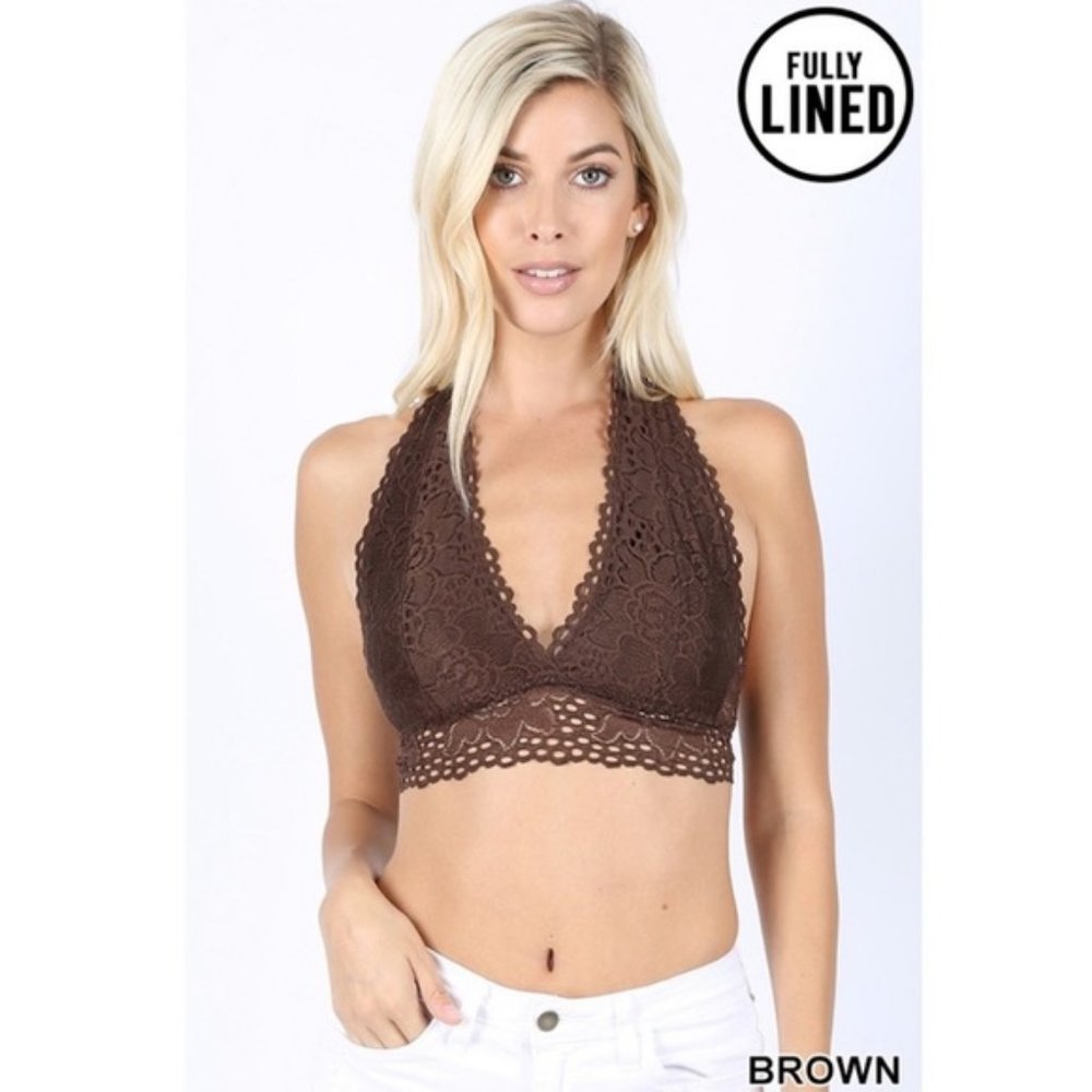 Brown Plus Size Lace Halter Bralette